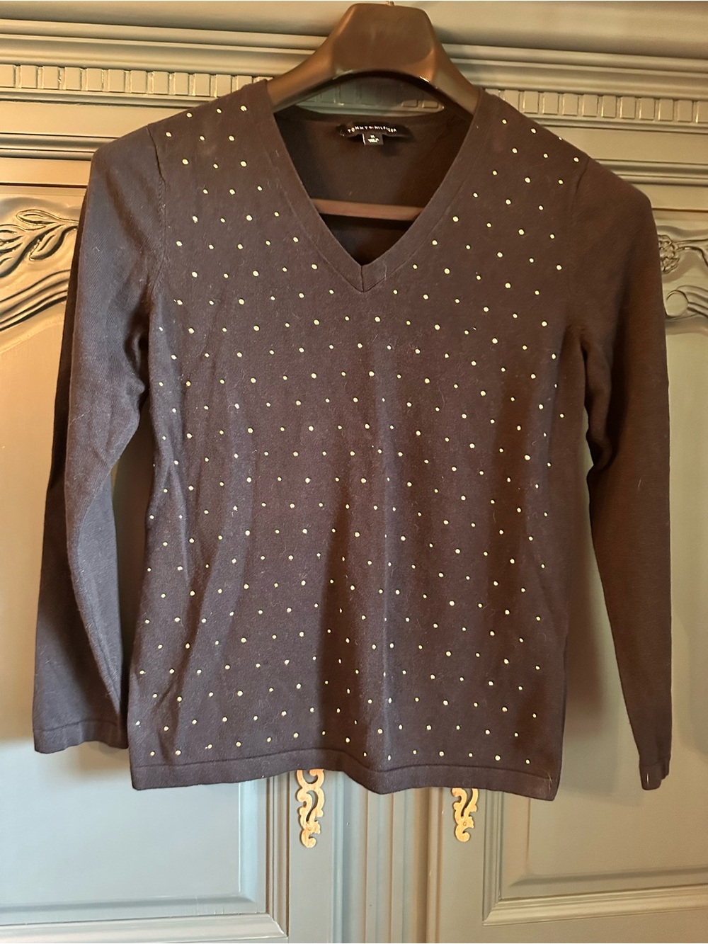 Tommy Hilfiger navy V-Neck Studded Sweater